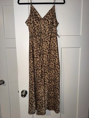 Time and Tru Leopard Print Maxi Slip Dress - Beige Brown